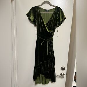 Lucy Paris Green Velvet Faux Wrap Dress Size XS